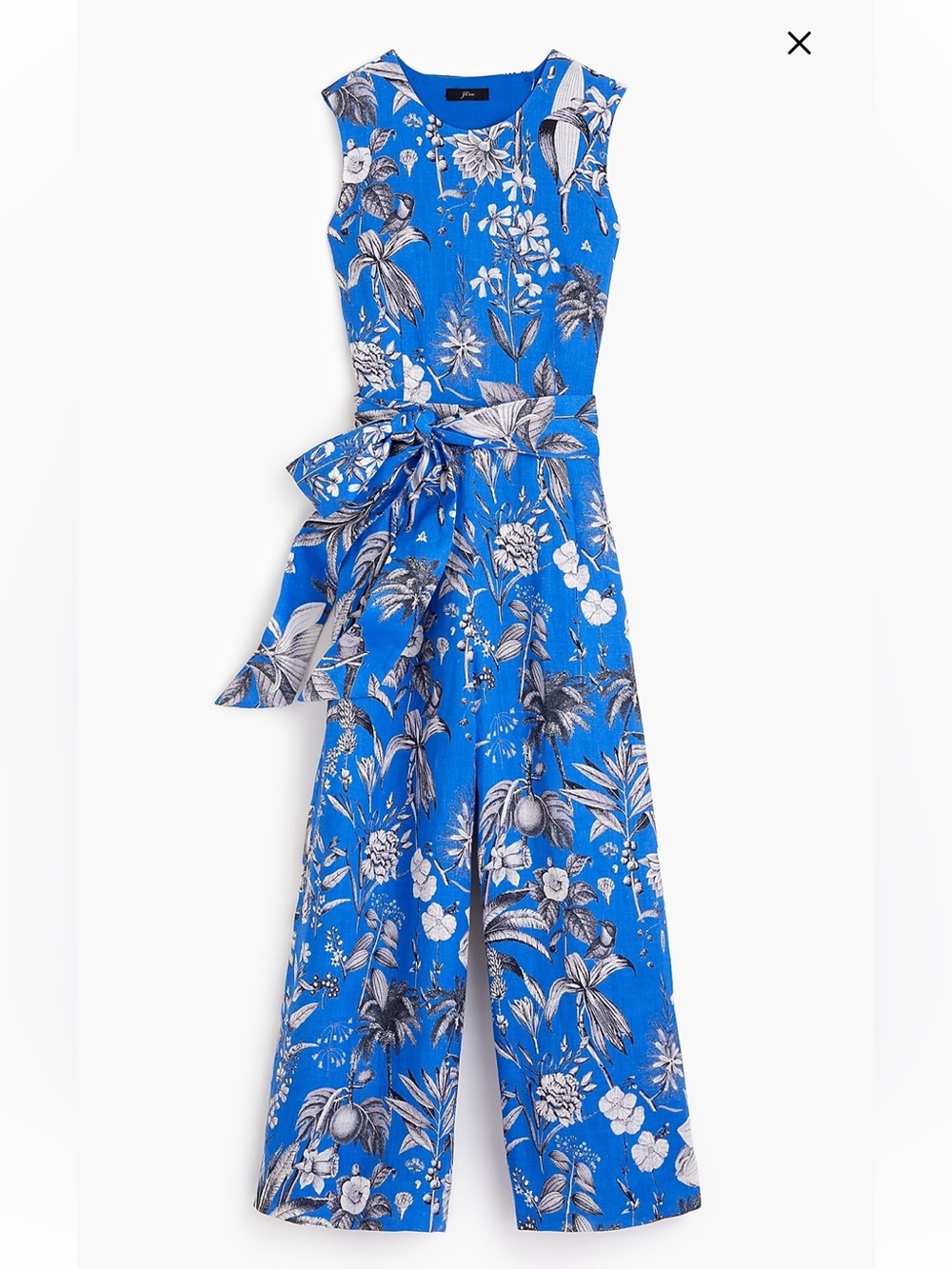 J. Crew Linen Wrap Back Tie WaistJumpsuit Ratti Tropical Toile Blue Floral Sz 6